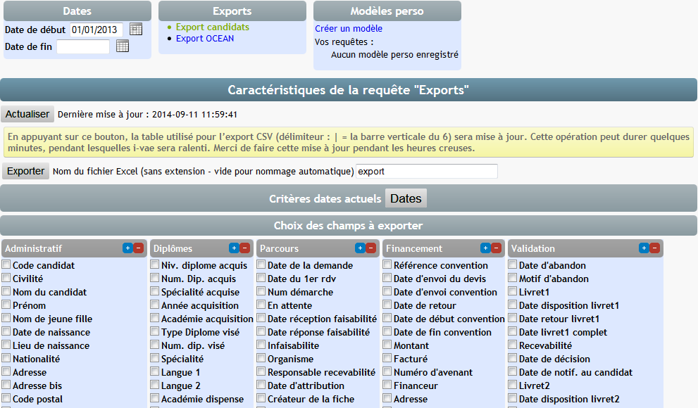 visualisation du module export